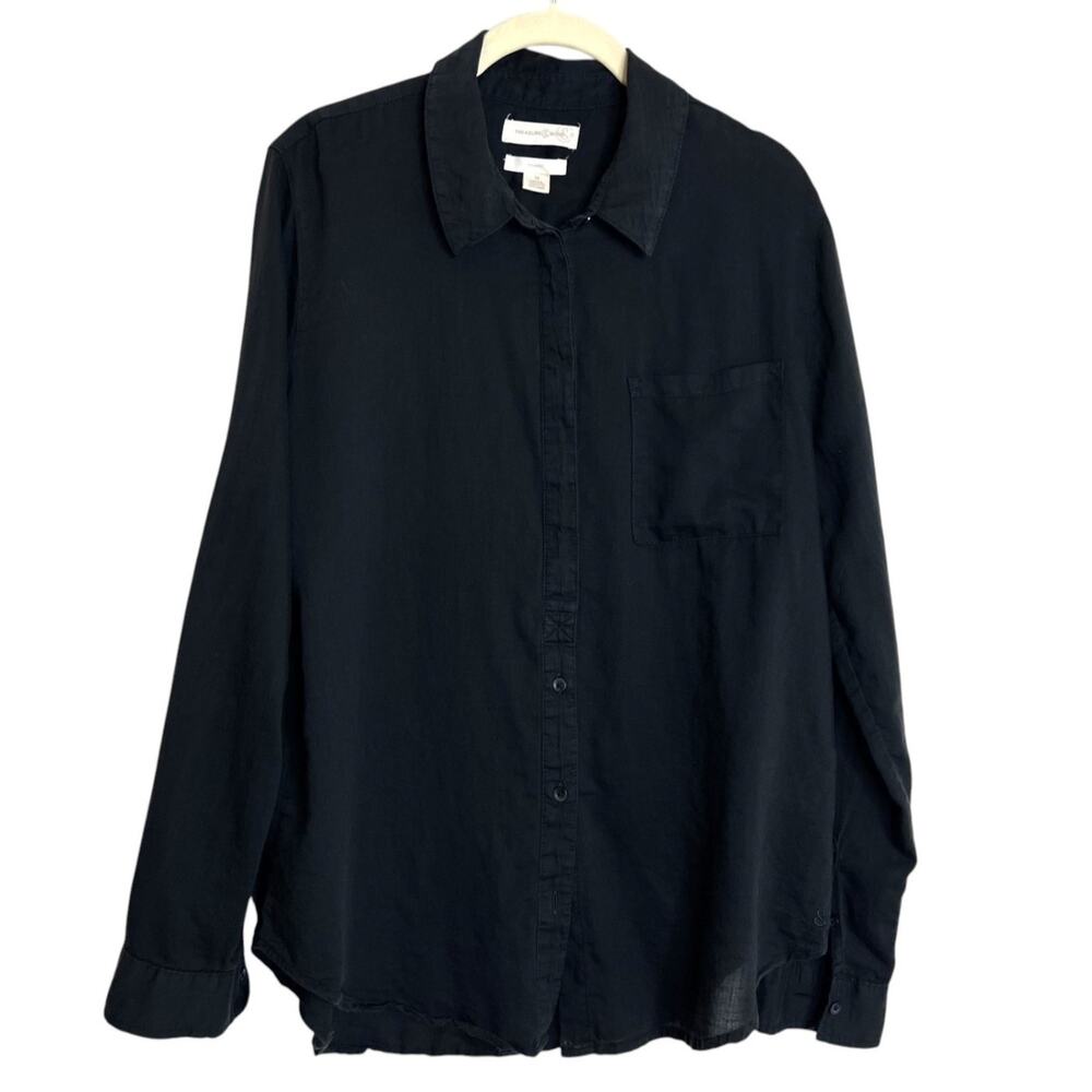 Treasure & Bond Womens Button Up Shirt Medium Black Cotton Lyocell Blend